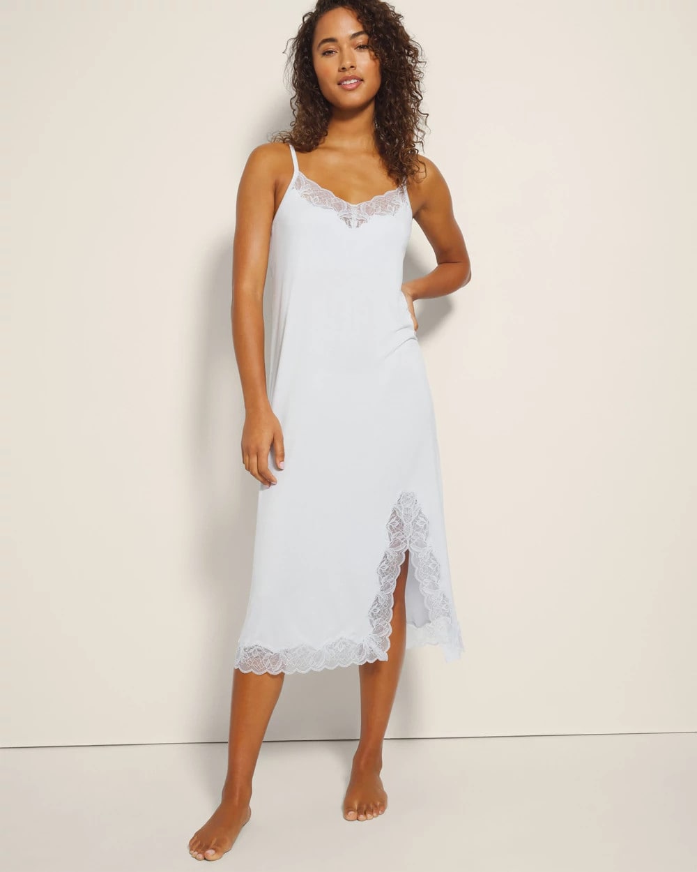 Soma / Lace-Trim Midi Gown BLUE MIST