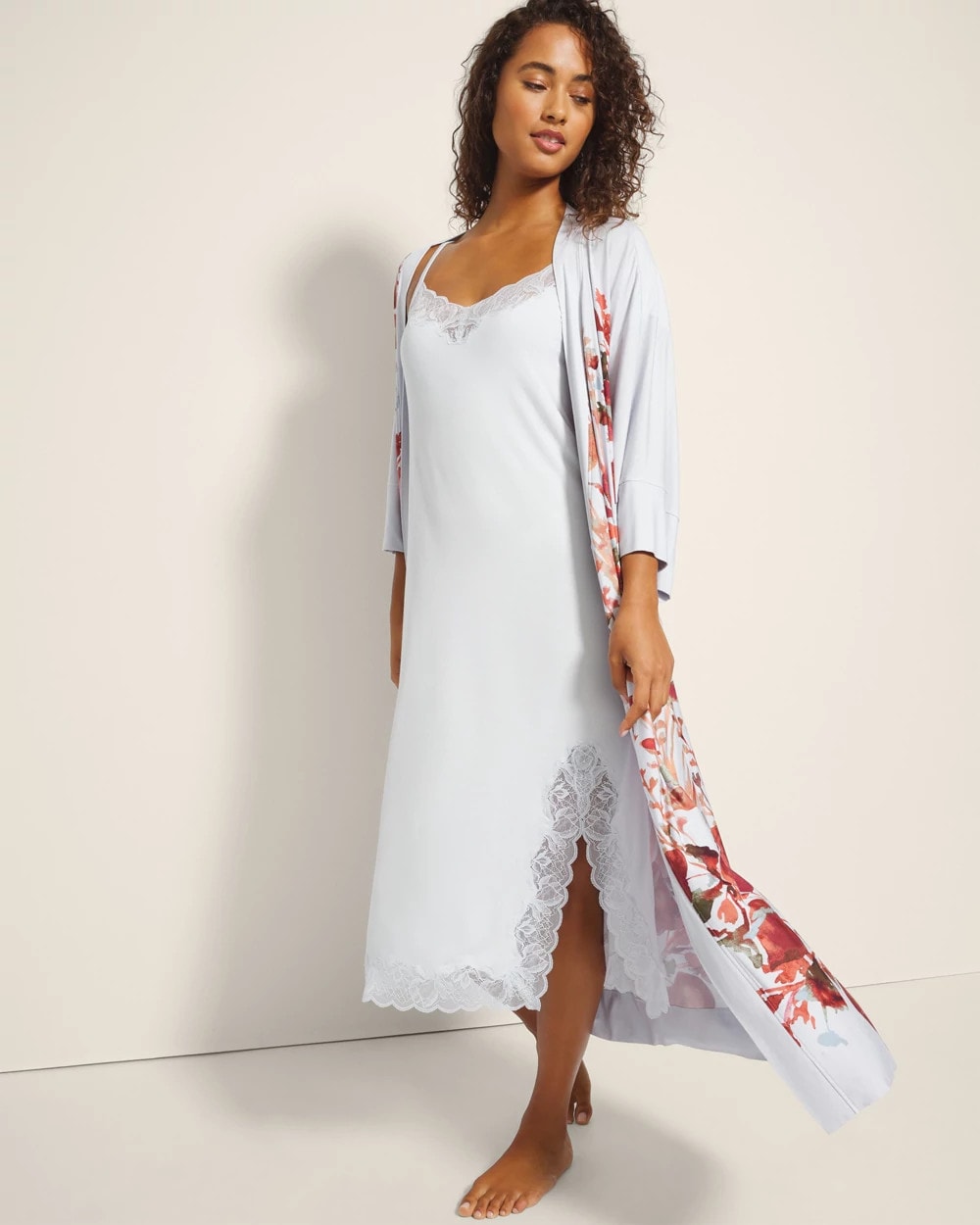 Soma / Lace-Trim Midi Gown BLUE MIST