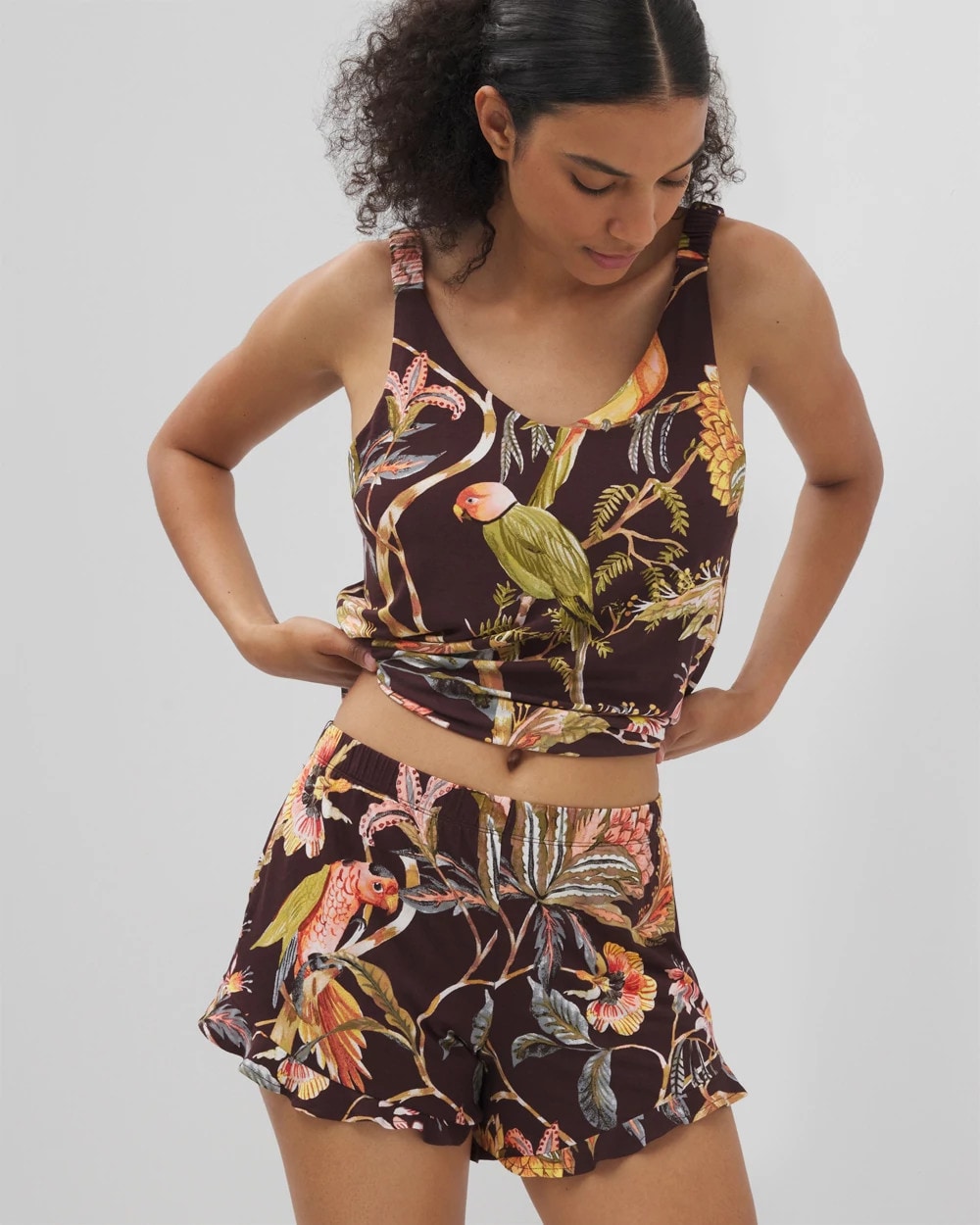 Soma / Ruffle Pajama Shorts PARROT-DISO PLUME G PLUM