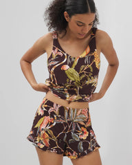 Soma / Ruffle Pajama Shorts PARROT-DISO PLUME G PLUM