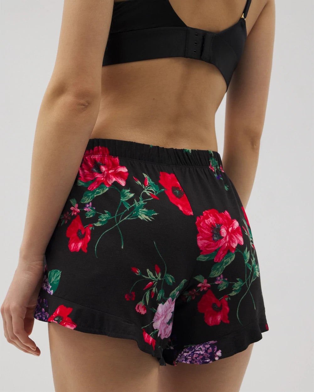 Soma / Ruffle Pajama Shorts RHAPSODY FLORA BLACK