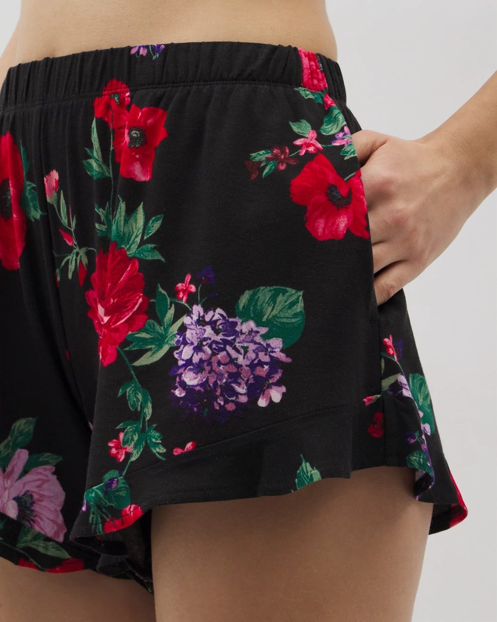 Soma / Ruffle Pajama Shorts RHAPSODY FLORA BLACK