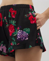 Soma / Ruffle Pajama Shorts RHAPSODY FLORA BLACK