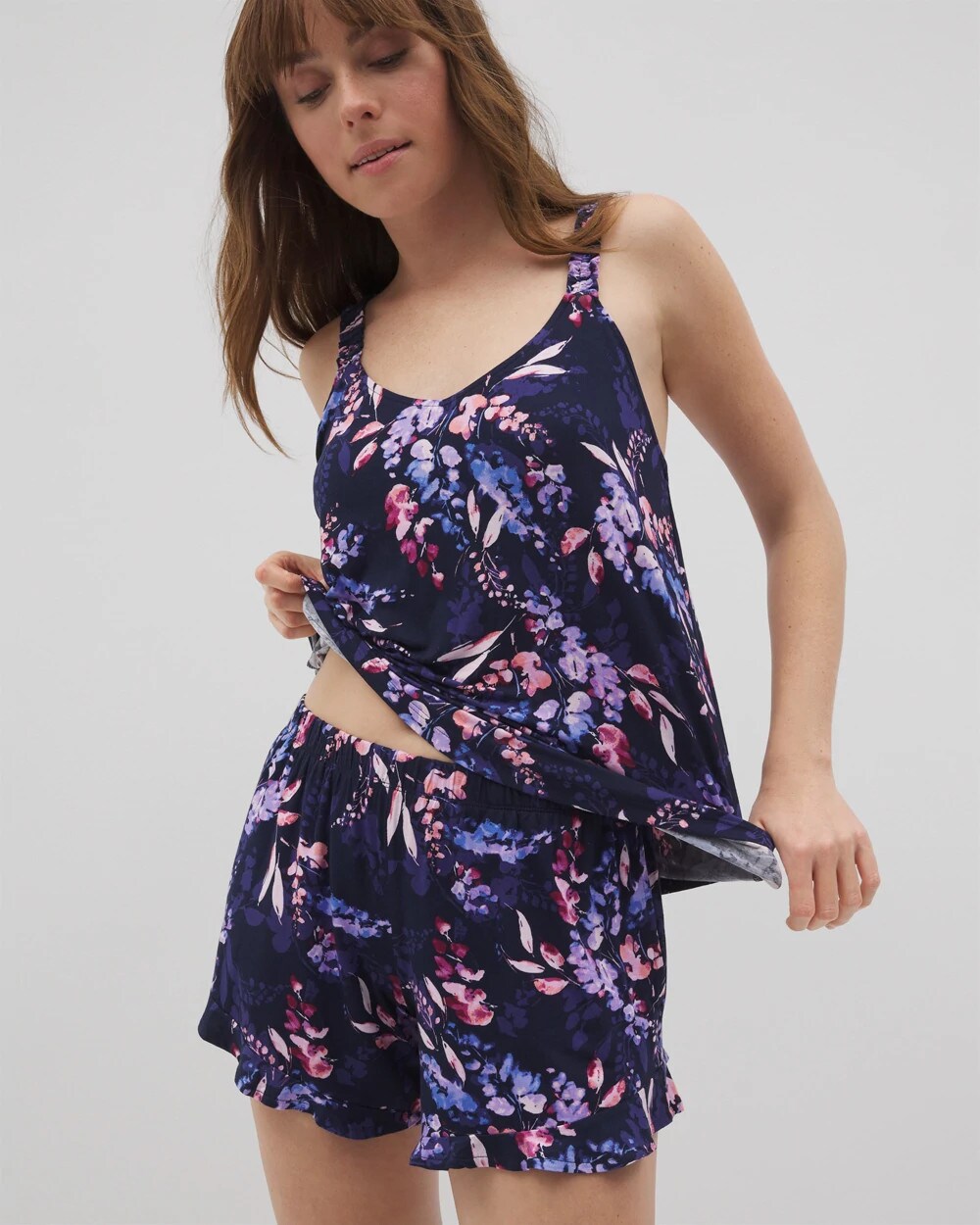 Soma / Ruffle Pajama Shorts BLOOM BRIGHTLY NAVY