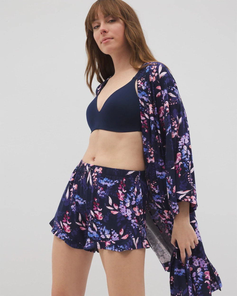 Soma / Ruffle Pajama Shorts BLOOM BRIGHTLY NAVY