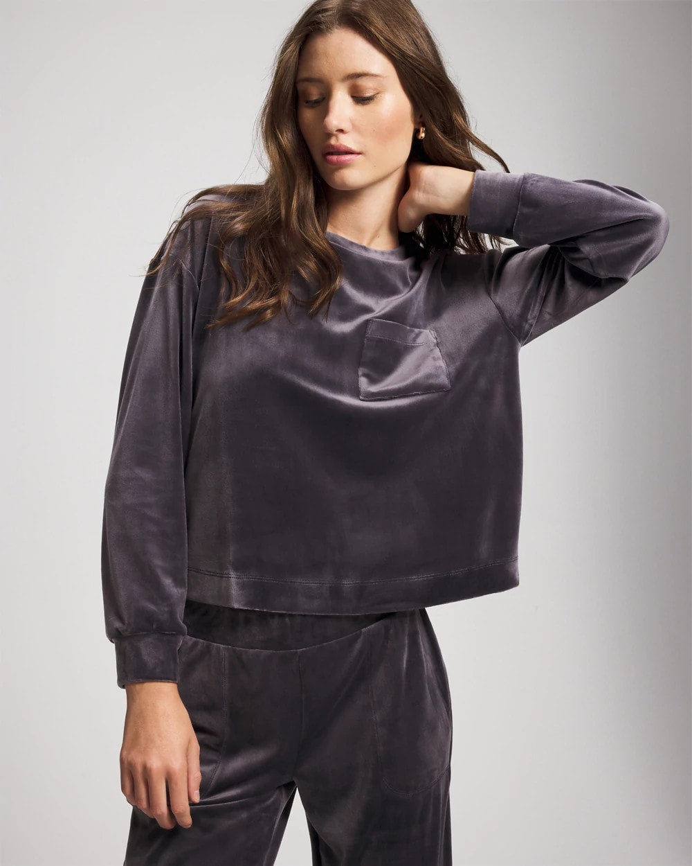 Soma / Velour Crewneck Sweatshirt GRAY INK