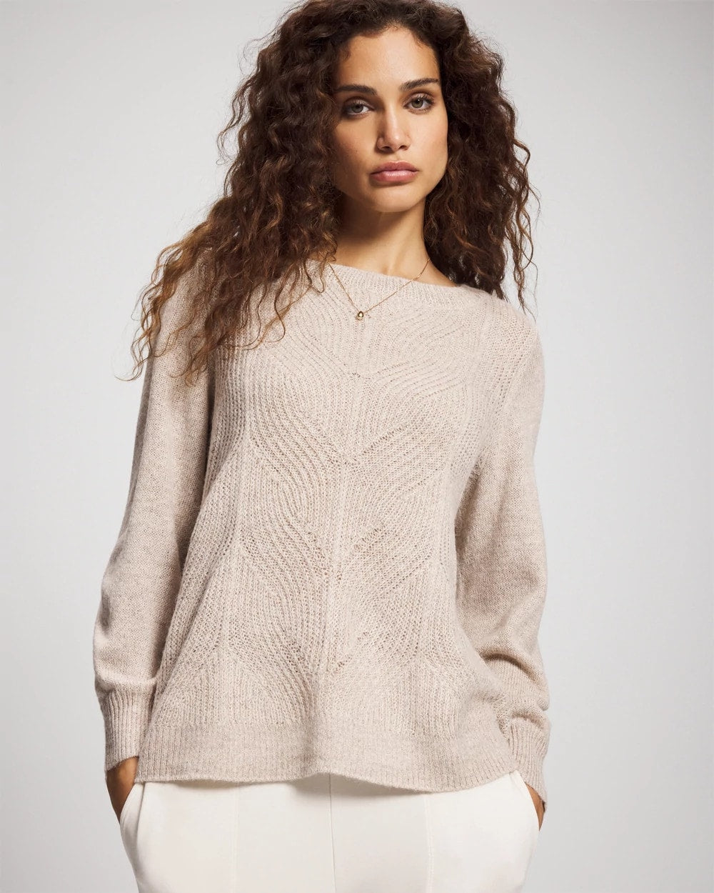 Soma / Shimmer Cable Knit Sweater HEATHER SHELL