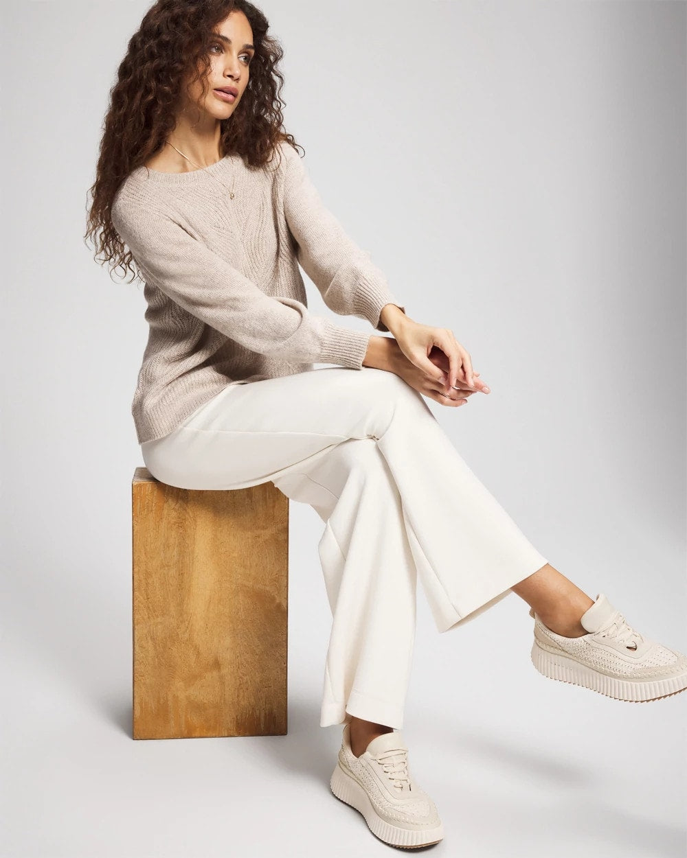 Soma / Shimmer Cable Knit Sweater HEATHER SHELL