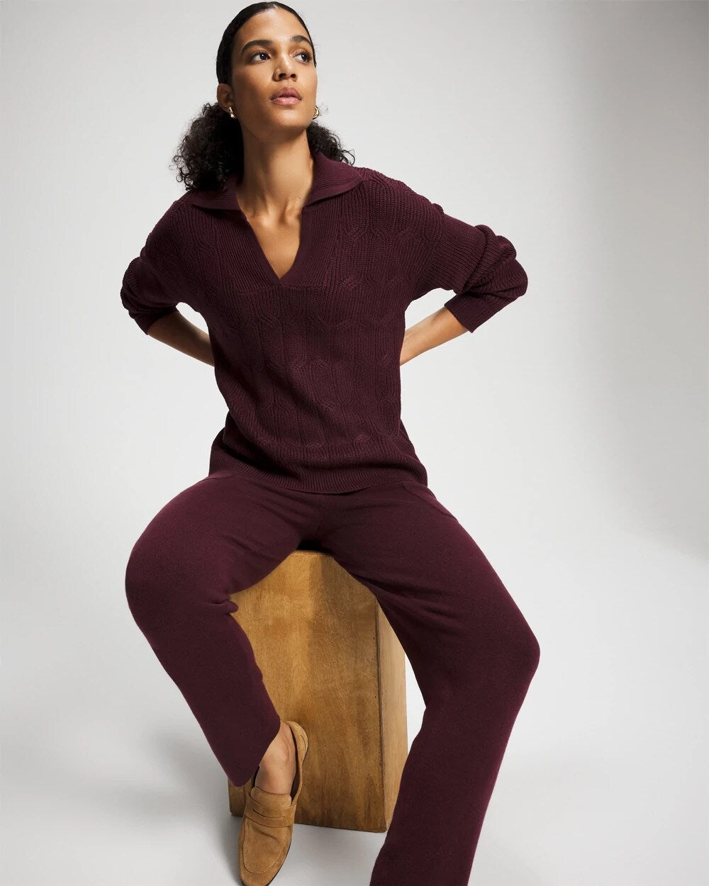 Soma / Premier Knit Cable Knit Collared Sweater MERLOT