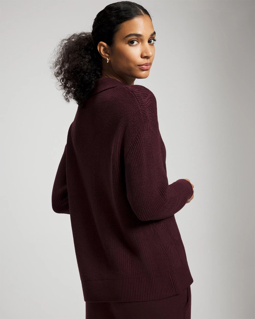 Soma / Premier Knit Cable Knit Collared Sweater MERLOT