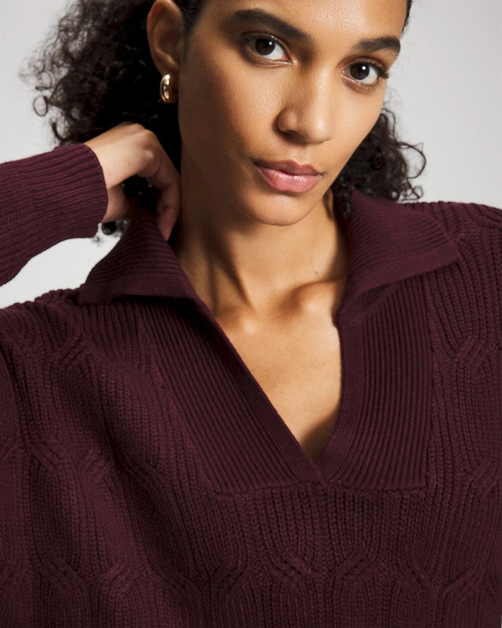 Soma / Premier Knit Cable Knit Collared Sweater MERLOT
