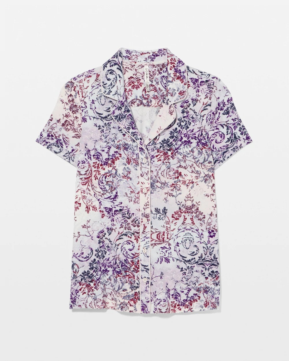 Soma / Piped Short Sleeve Notch Collar Pajama Top LACE HARMONY LILAC