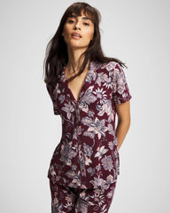 Soma / Piped Short Sleeve Notch Collar Pajama Top PAISLEY SPLENDOR PLUM