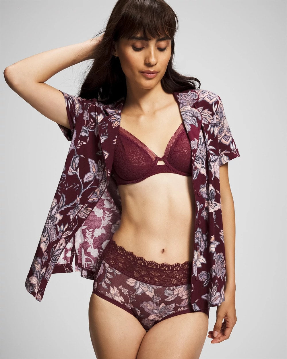 Soma / Piped Short Sleeve Notch Collar Pajama Top PAISLEY SPLENDOR PLUM