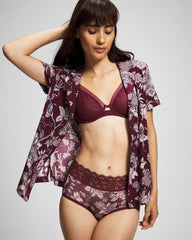 Soma / Piped Short Sleeve Notch Collar Pajama Top PAISLEY SPLENDOR PLUM