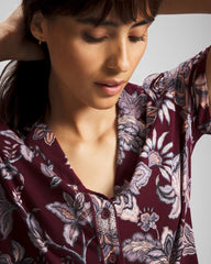 Soma / Piped Short Sleeve Notch Collar Pajama Top PAISLEY SPLENDOR PLUM