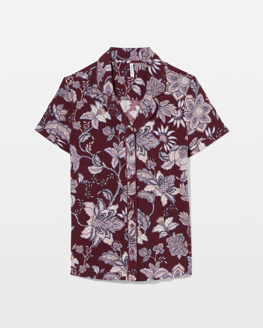 Soma / Piped Short Sleeve Notch Collar Pajama Top PAISLEY SPLENDOR PLUM