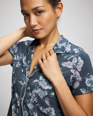 Soma / Piped Short Sleeve Notch Collar Pajama Top FLORA SHIMMER PETROL
