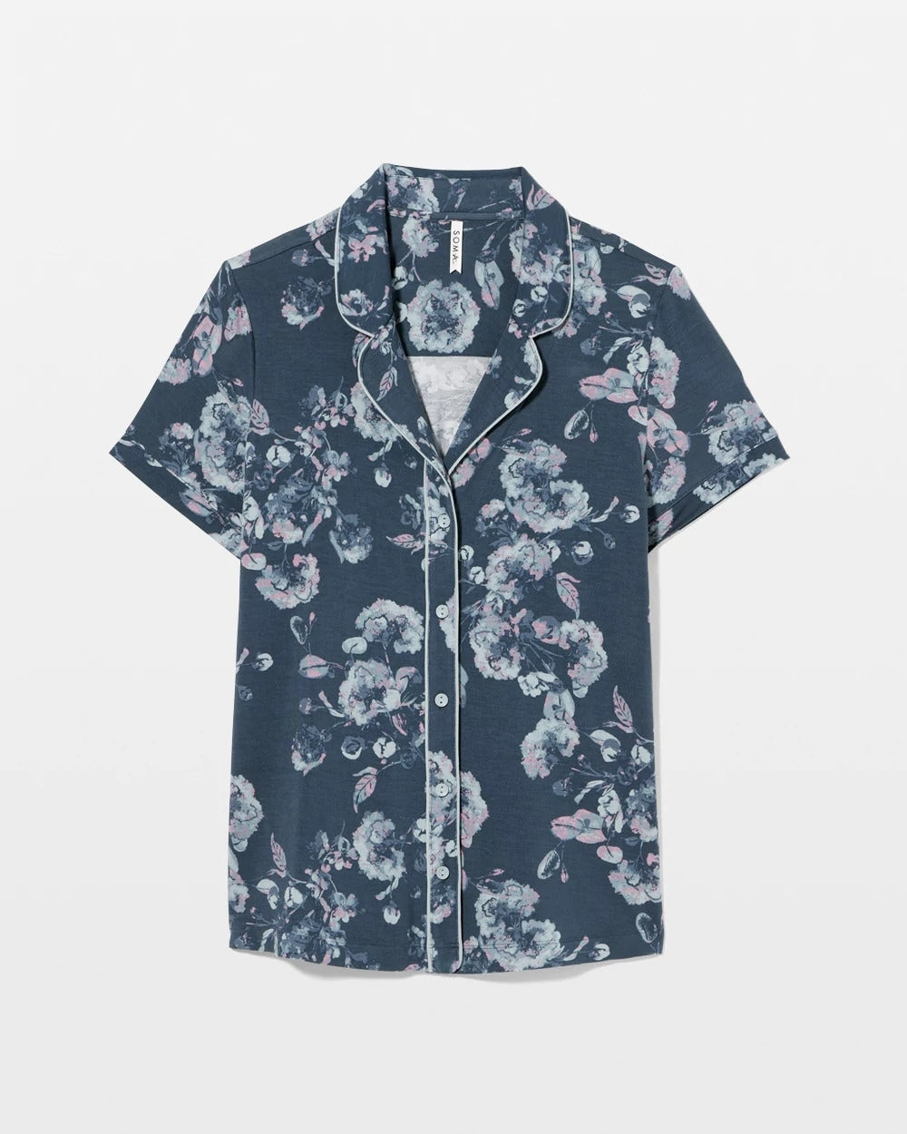 Soma / Piped Short Sleeve Notch Collar Pajama Top FLORA SHIMMER PETROL