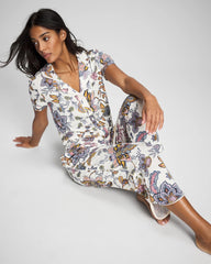 Soma / Piped Short Sleeve Notch Collar Pajama Top PAISLEY SPLENDOR CHAMP