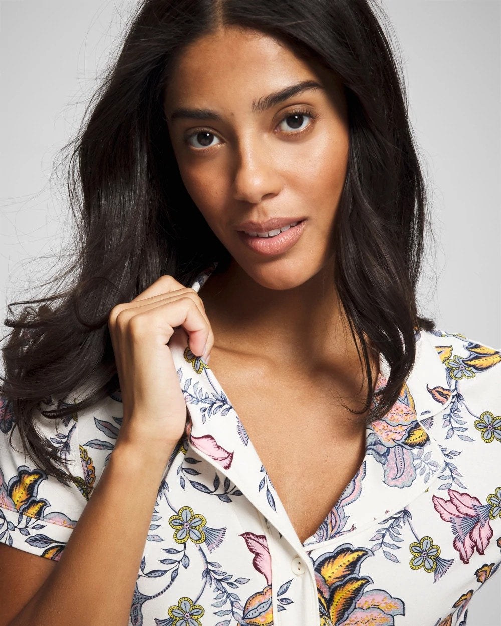 Soma / Piped Short Sleeve Notch Collar Pajama Top PAISLEY SPLENDOR CHAMP