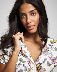 Soma / Piped Short Sleeve Notch Collar Pajama Top PAISLEY SPLENDOR CHAMP