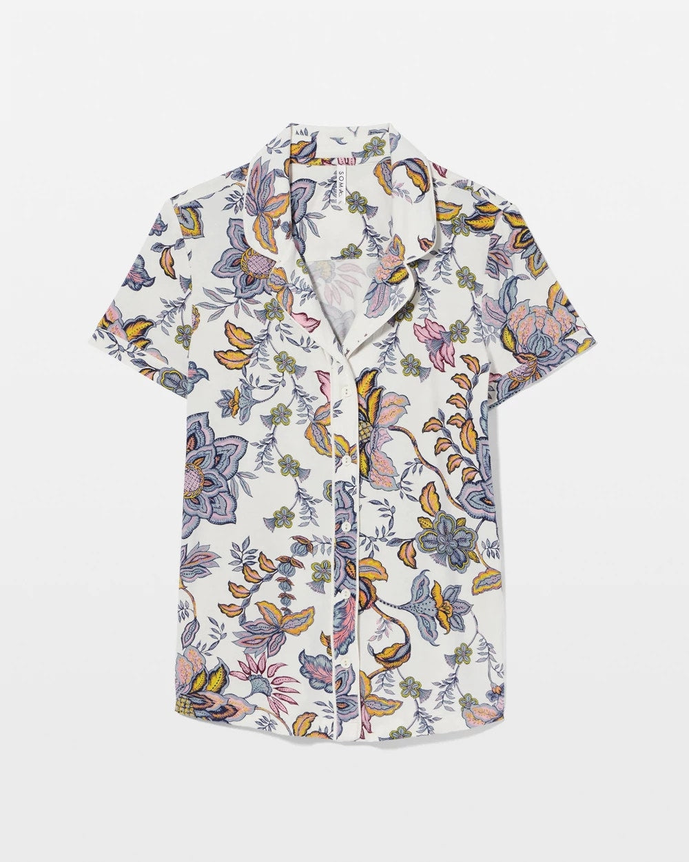 Soma / Piped Short Sleeve Notch Collar Pajama Top PAISLEY SPLENDOR CHAMP