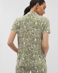 Soma / Piped Short Sleeve Notch Collar Pajama Top PALMTASTIC VETIVER/CHAMP