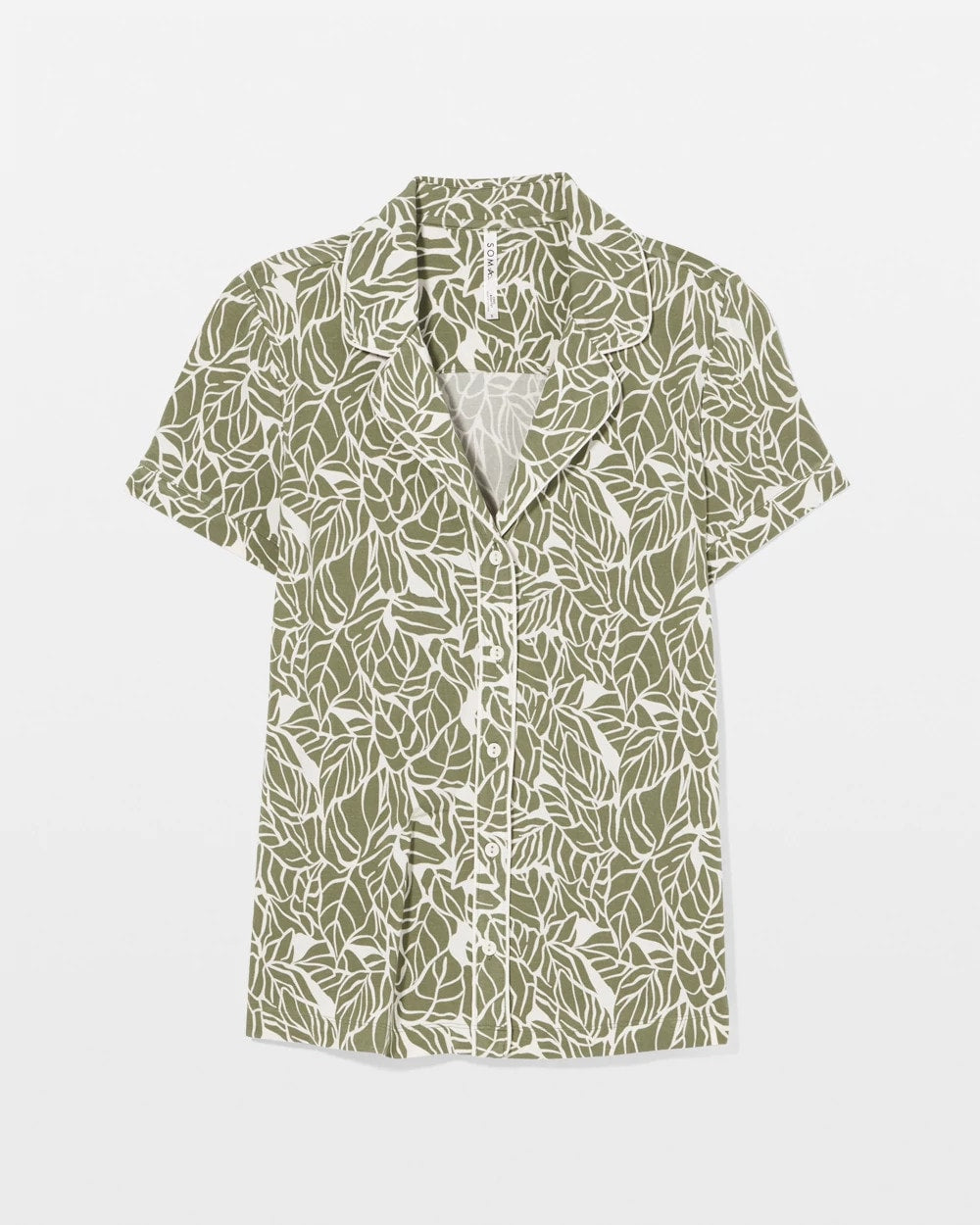 Soma / Piped Short Sleeve Notch Collar Pajama Top PALMTASTIC VETIVER/CHAMP