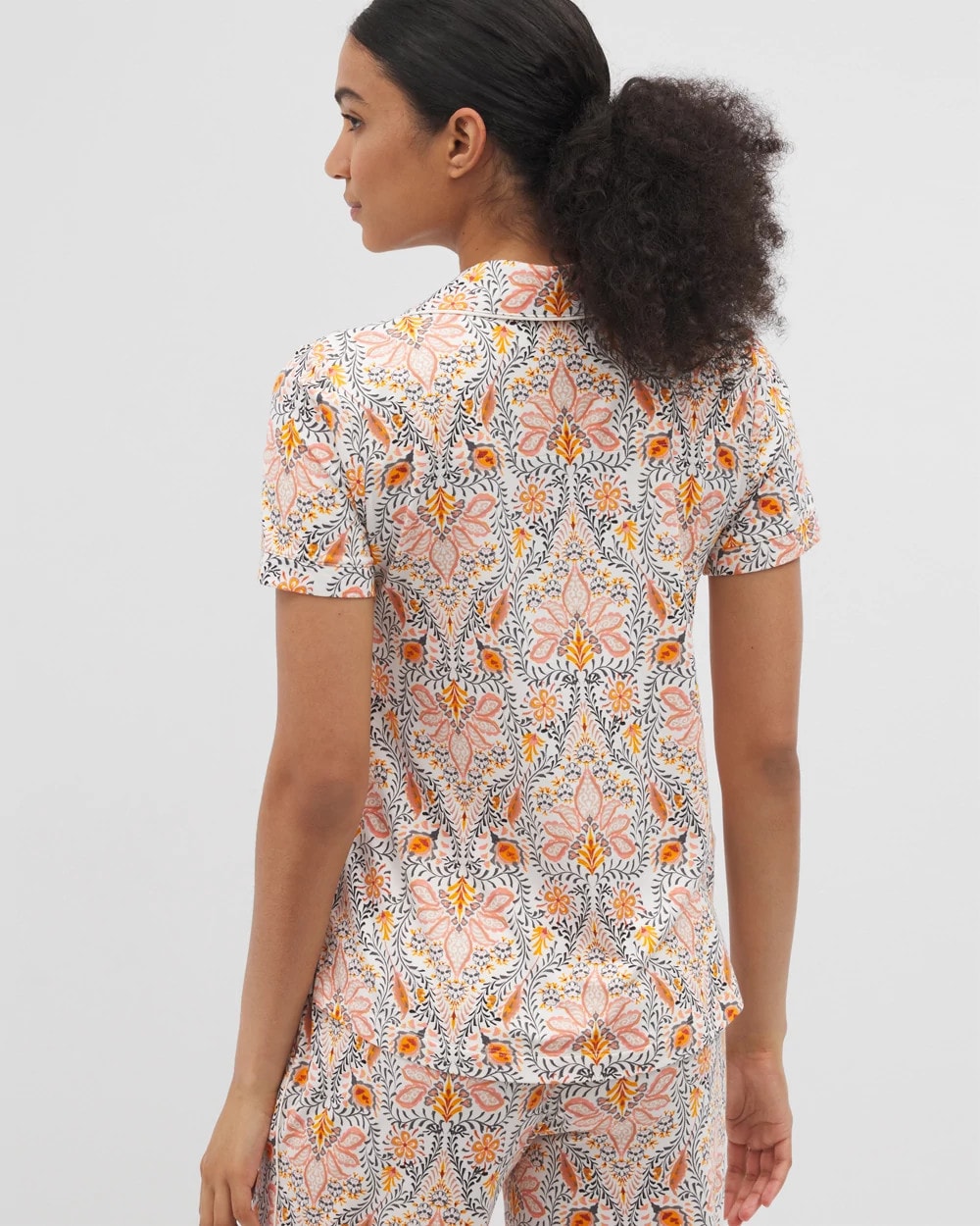 Soma / Piped Short Sleeve Notch Collar Pajama Top VINE PAISLEY CHAMPAGNE M