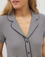 Soma / Piped Short Sleeve Notch Collar Pajama Top NIGHTCAP STRIPE NAVY