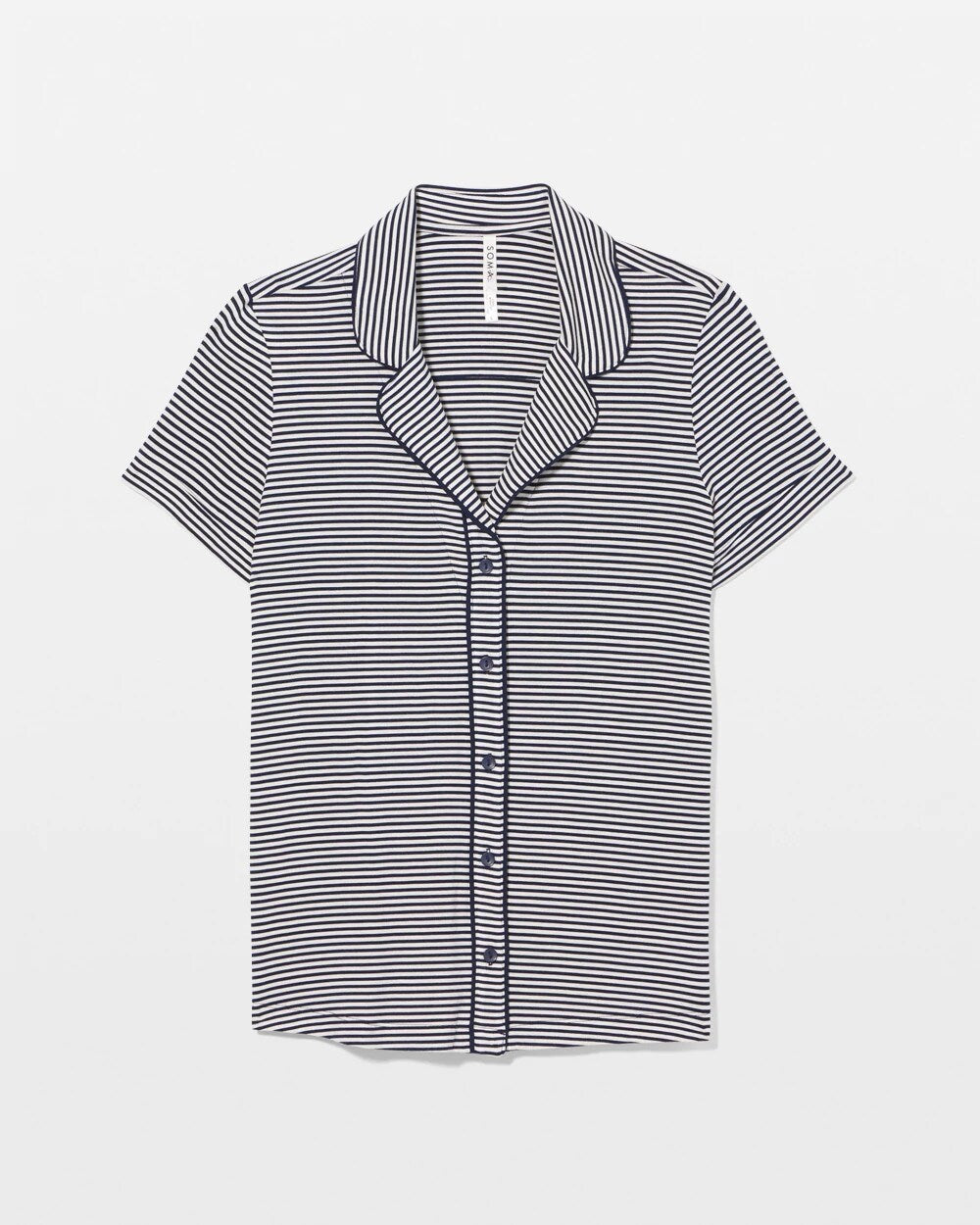 Soma / Piped Short Sleeve Notch Collar Pajama Top NIGHTCAP STRIPE NAVY