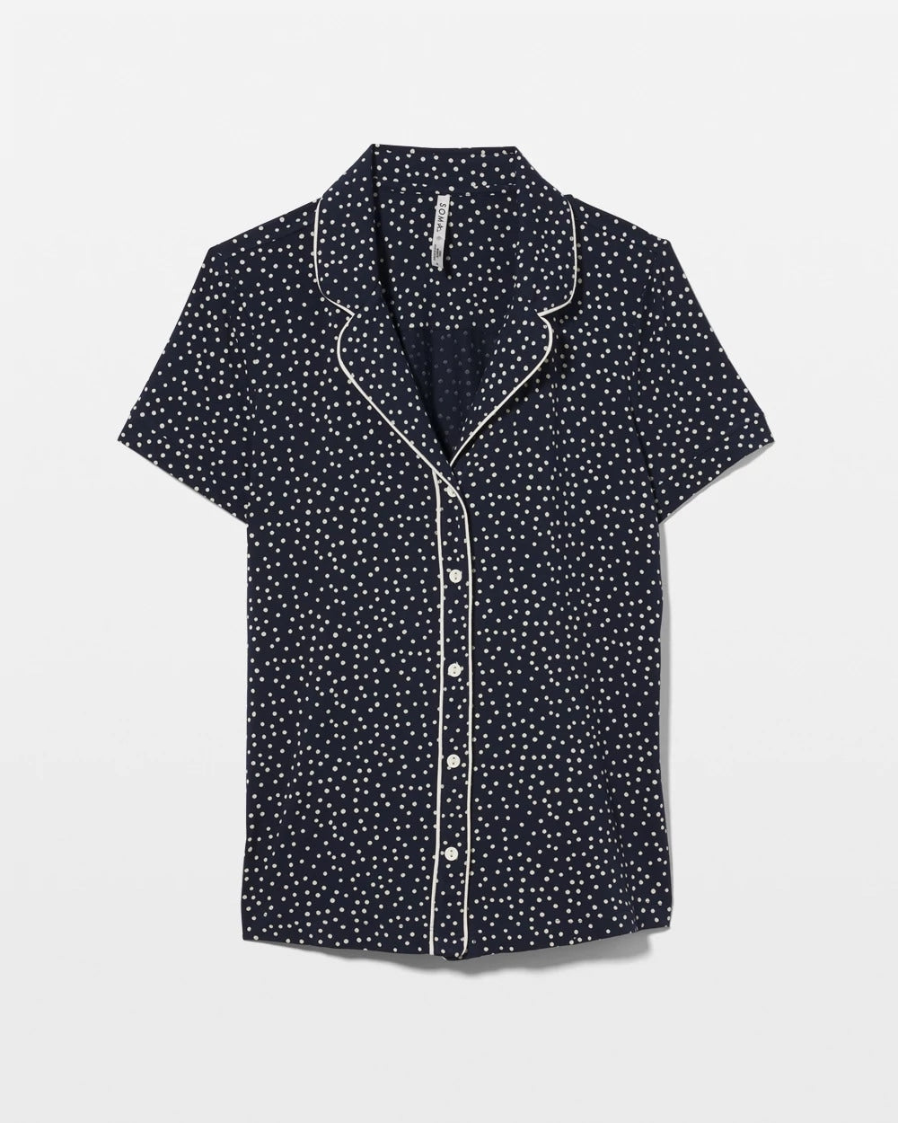 Soma / Piped Short Sleeve Notch Collar Pajama Top DOT OBSESSED NAVY