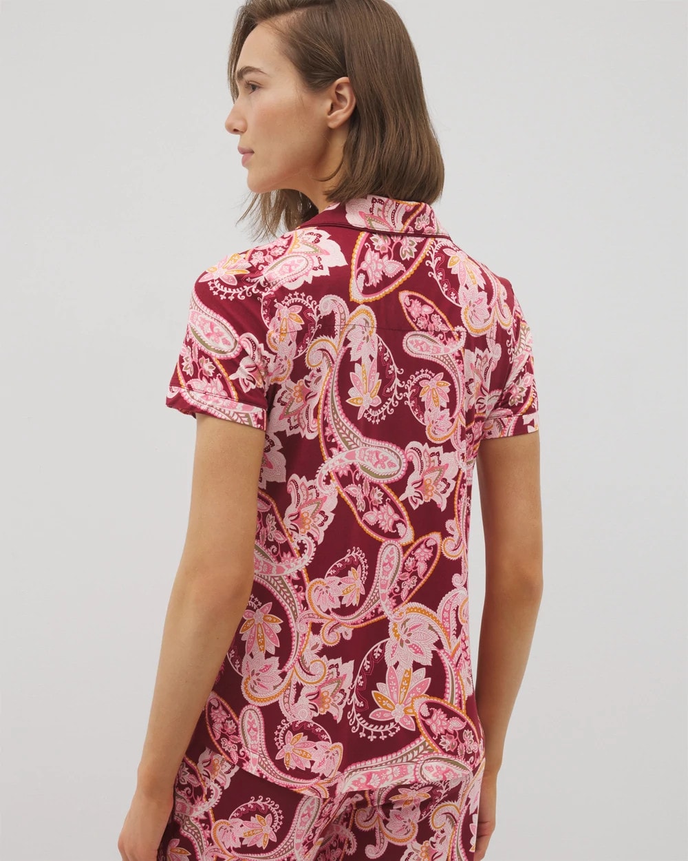Soma / Piped Short Sleeve Notch Collar Pajama Top KASHMIR PAISLEY KISS