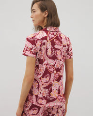 Soma / Piped Short Sleeve Notch Collar Pajama Top KASHMIR PAISLEY KISS