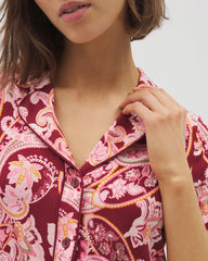 Soma / Piped Short Sleeve Notch Collar Pajama Top KASHMIR PAISLEY KISS