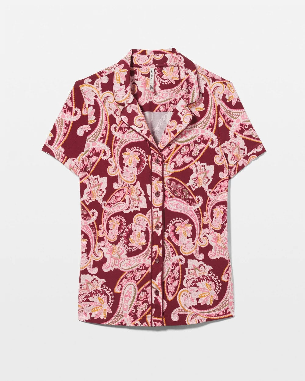 Soma / Piped Short Sleeve Notch Collar Pajama Top KASHMIR PAISLEY KISS