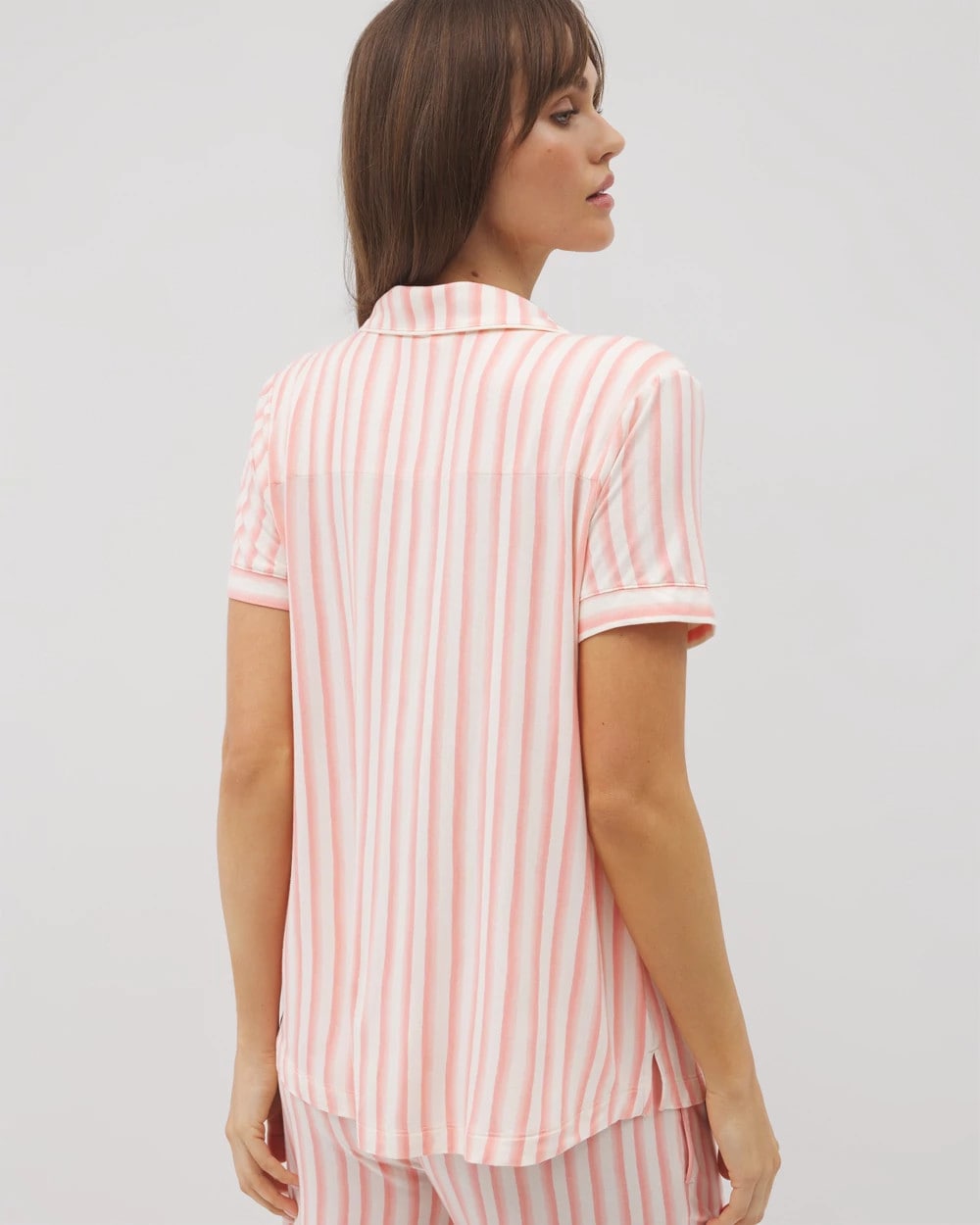 Soma / Piped Short Sleeve Notch Collar Pajama Top SUNNY STRIPES CHAMPAGNE
