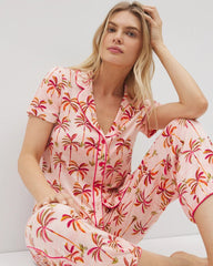 Soma / Piped Short Sleeve Notch Collar Pajama Top SHAKE YOUR PALM PALMS P