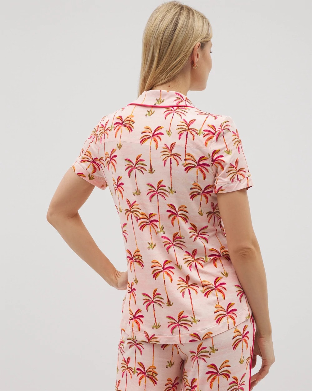 Soma / Piped Short Sleeve Notch Collar Pajama Top SHAKE YOUR PALM PALMS P
