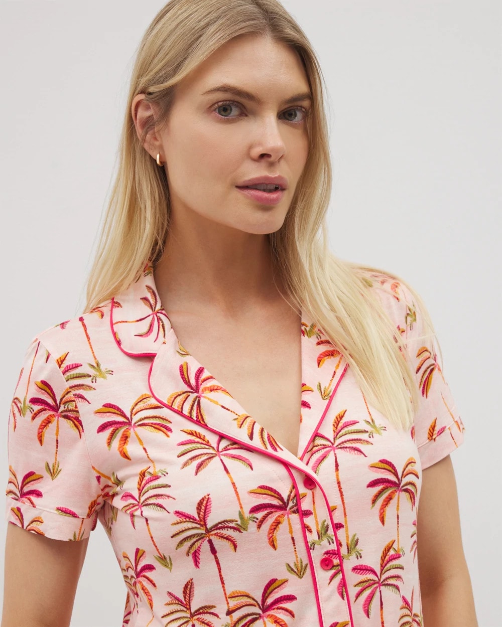 Soma / Piped Short Sleeve Notch Collar Pajama Top SHAKE YOUR PALM PALMS P