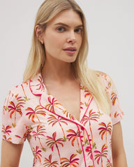 Soma / Piped Short Sleeve Notch Collar Pajama Top SHAKE YOUR PALM PALMS P