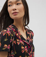 Soma / Piped Short Sleeve Notch Collar Pajama Top SHAKE YOUR PALM PALMS BLK
