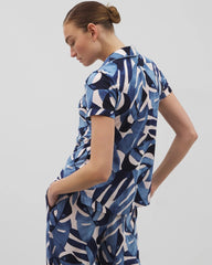 Soma / Piped Short Sleeve Notch Collar Pajama Top TROPICAL BREEZE SKY