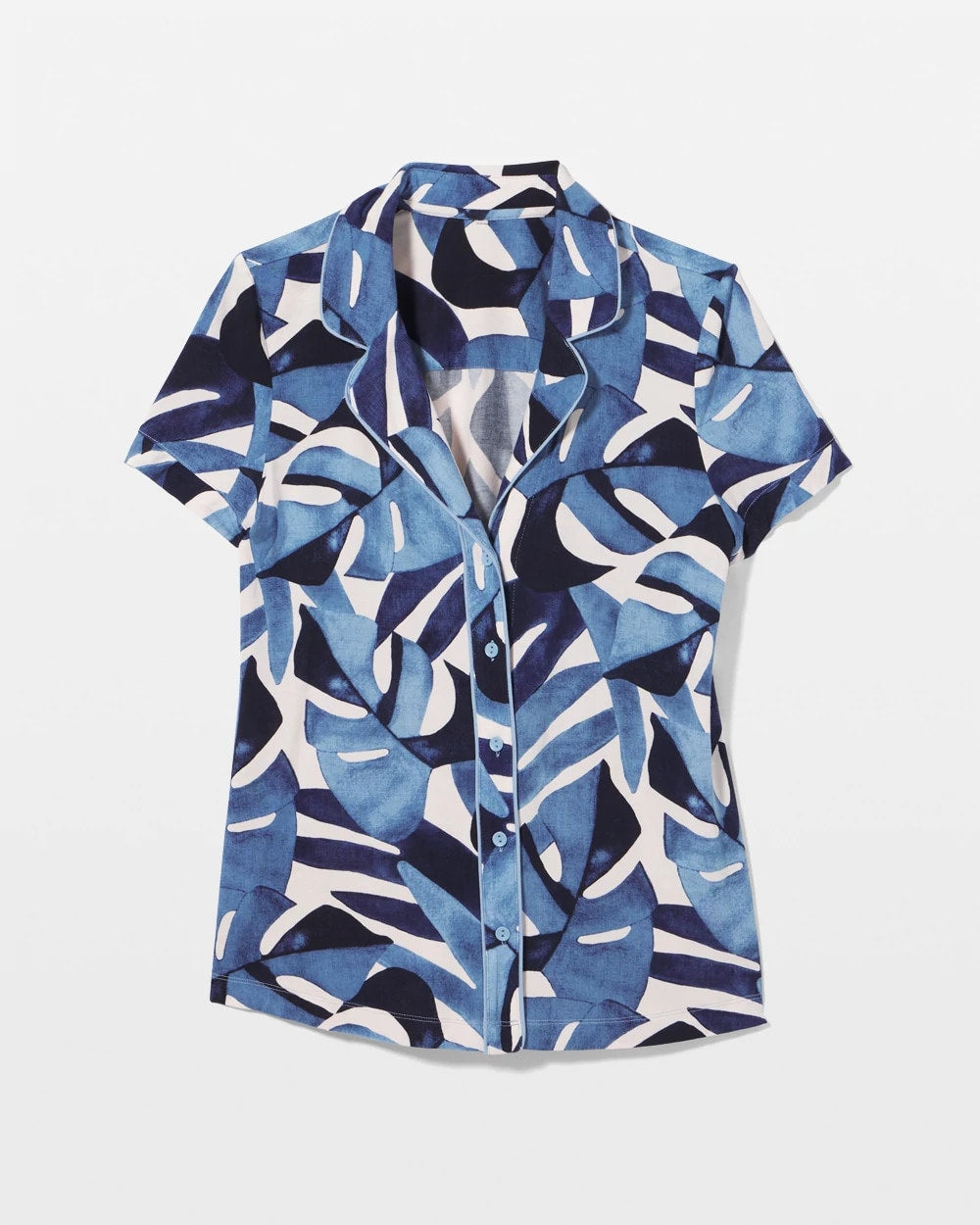Soma / Piped Short Sleeve Notch Collar Pajama Top TROPICAL BREEZE SKY