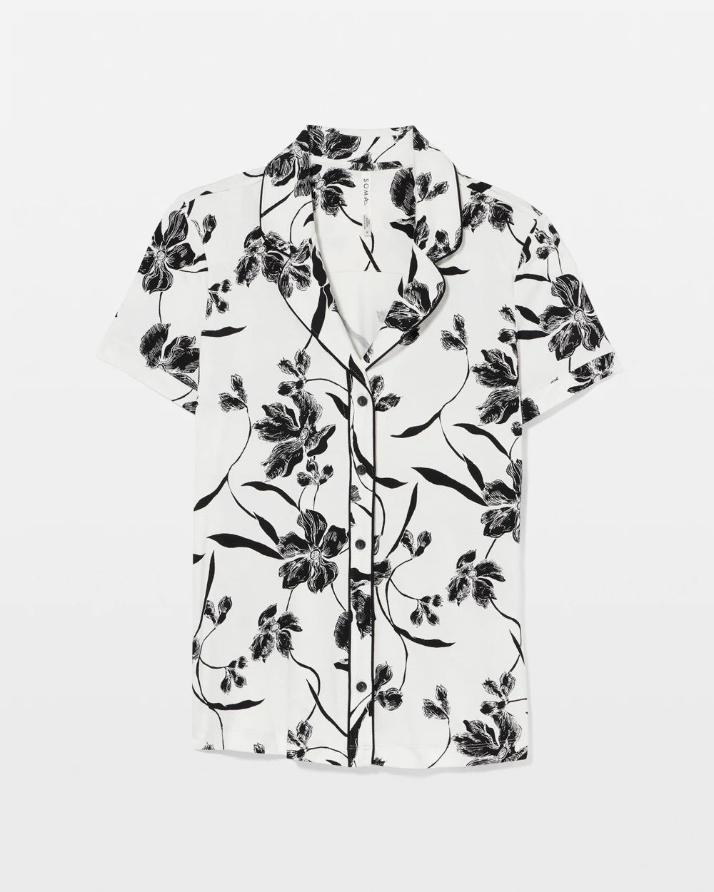 Soma / Piped Short Sleeve Notch Collar Pajama Top REFLECTION BLOOMS CHAMP