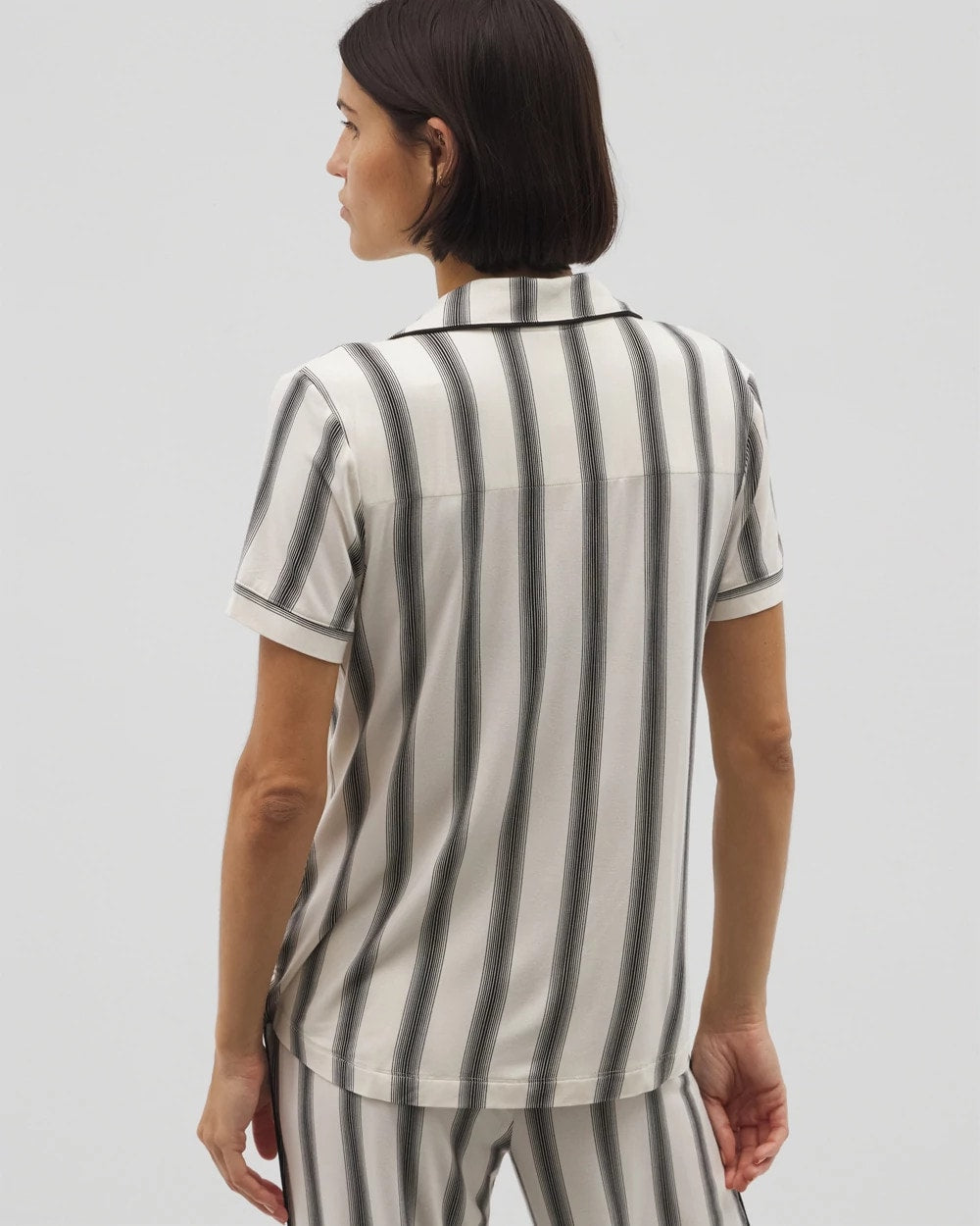 Soma / Piped Short Sleeve Notch Collar Pajama Top HAMPTON STRIPE BLACK