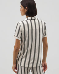 Soma / Piped Short Sleeve Notch Collar Pajama Top HAMPTON STRIPE BLACK