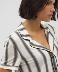 Soma / Piped Short Sleeve Notch Collar Pajama Top HAMPTON STRIPE BLACK