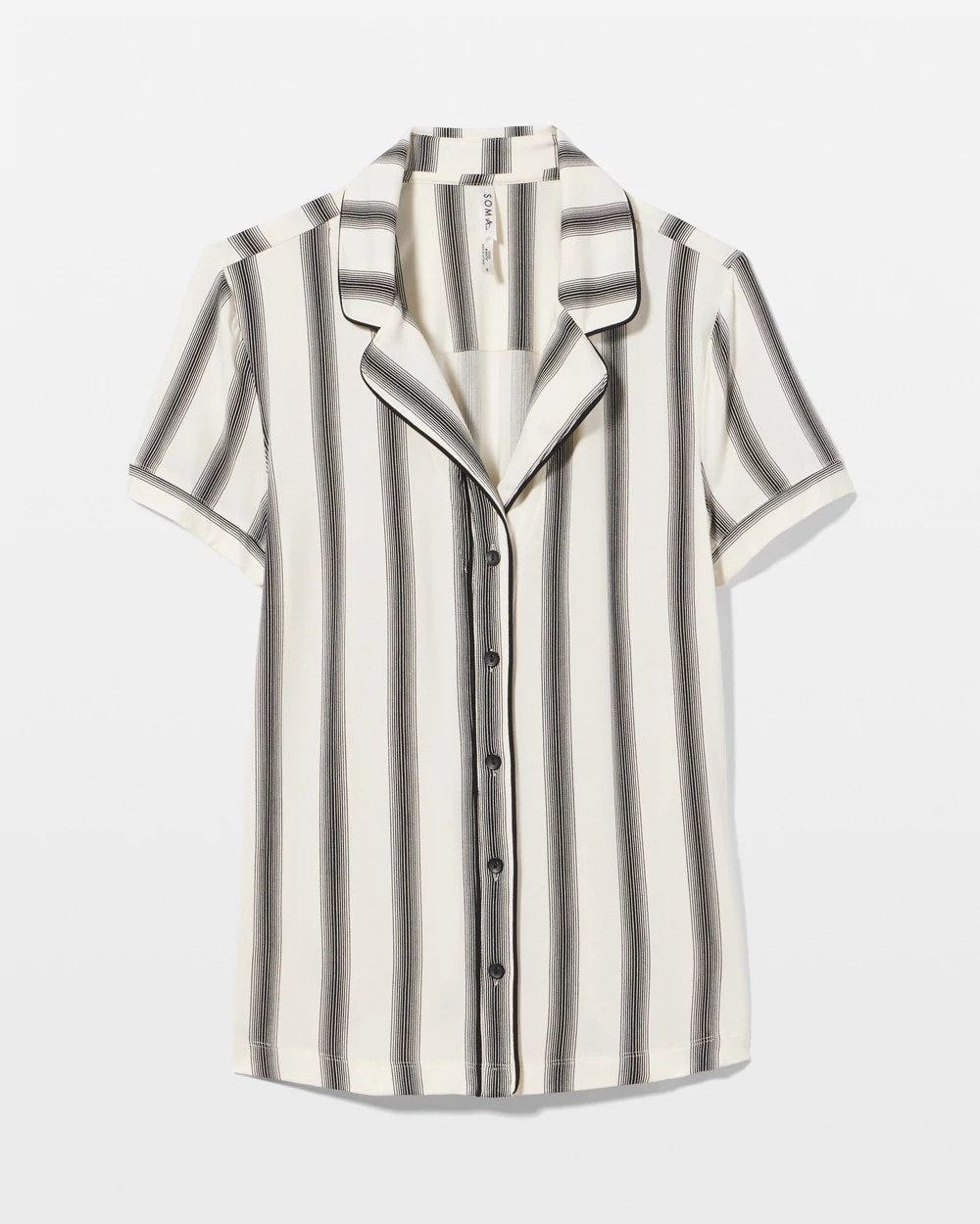 Soma / Piped Short Sleeve Notch Collar Pajama Top HAMPTON STRIPE BLACK